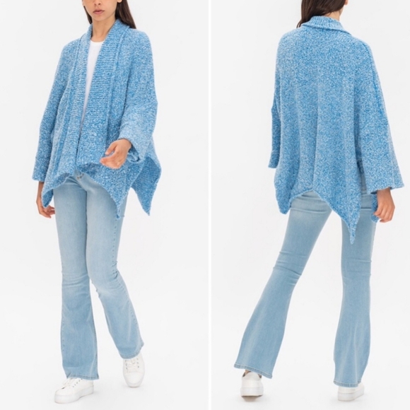Free People BFF Cardi Boucle Knit Sweater Open Front Big Blue Color Small NWT - Picture 10 of 15